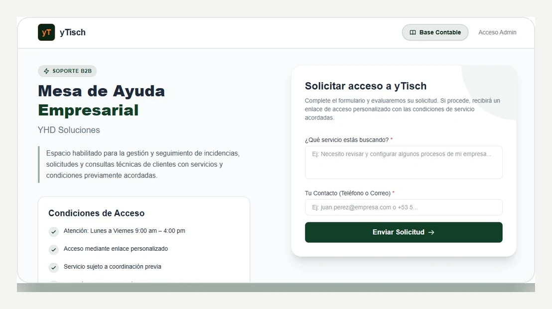 Mesa de ayuda empresarial de yTisch para solicitudes y soporte B2B