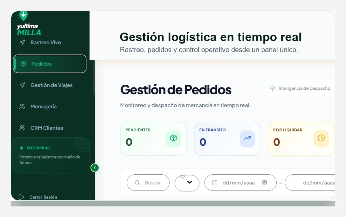 Panel de gestión de pedidos de yUltimaMilla